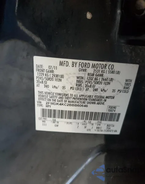 2011 Ford Edge Limited из США, поврежденный, VIN 2FMDK4KC2BBB60646